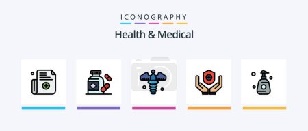 Ilustración de Salud y línea médica llenó el paquete de 5 iconos incluyendo. medicina. registro. Forma. Diseño de iconos creativos - Imagen libre de derechos