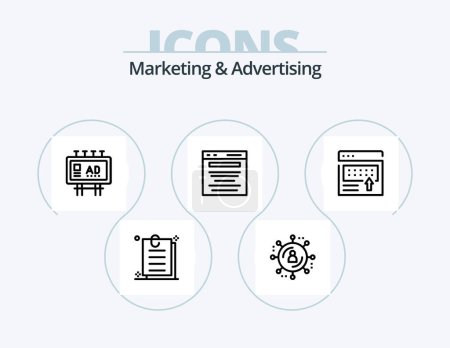 Illustration for Marketing And Advertising Line Icon Pack 5 Icon Design. marketing. advertising tips. news. megaphone. loudspeaker - Royalty Free Image