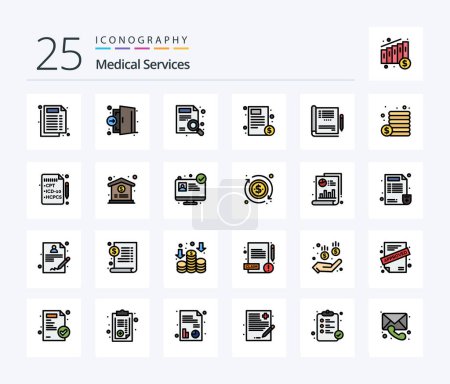 Ilustración de Medical Services 25 Line Filled icon pack including doctor. hospital. find. healthcare. document - Imagen libre de derechos