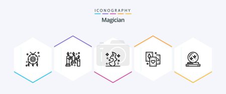 Téléchargez les illustrations : Magician 25 Line icon pack including crystal. tarot. magic. magic. card - en licence libre de droit
