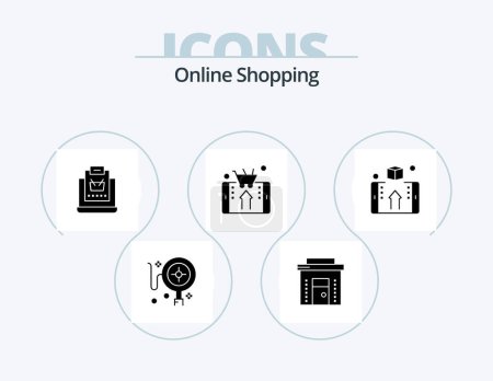 Téléchargez les illustrations : Online Shopping Glyph Icon Pack 5 Icon Design. smartphone. shop. buy. online. shopping - en licence libre de droit