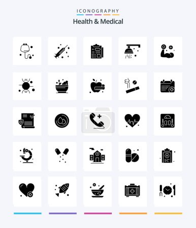 Téléchargez les illustrations : Santé créative et médical 25 Glyphe solide Black icône pack tel que l'ADN. médical. rapport. main. médical - en licence libre de droit