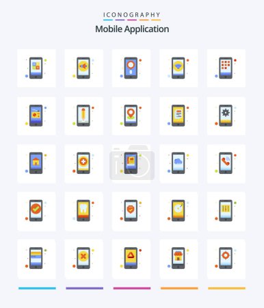 Illustration for Creative Mobile Application 25 Flat icon pack  Such As device. wifi. app. phone. app - Royalty Free Image