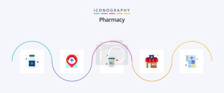 Illustration for Pharmacy Flat 5 Icon Pack Including paperwork. medical. medicine. bill. drugstore - Royalty Free Image
