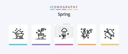 Téléchargez les illustrations : Spring Line 5 Icône Pack Y compris la nature. printemps. fleur. roue. barrow. Icônes créatives Design - en licence libre de droit