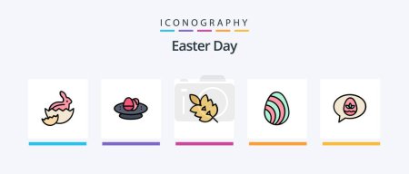 Ilustración de La línea de Pascua llenó el paquete de 5 iconos incluyendo el tazón. Nena. primavera. Pascua. transportador. Diseño de iconos creativos - Imagen libre de derechos