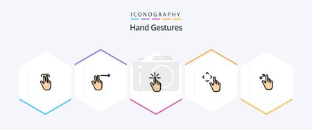 Téléchargez les illustrations : Hand Gestures 25 FilledLine icon pack including move. up. click. finger. hand - en licence libre de droit