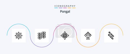 Illustration for Pongal Line 5 Icon Pack Including . bamboo. decoration. flying. kite - Royalty Free Image