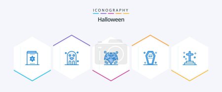 Illustration for Halloween 25 Blue icon pack including funeral. coffin. ghost. casket. halloween - Royalty Free Image