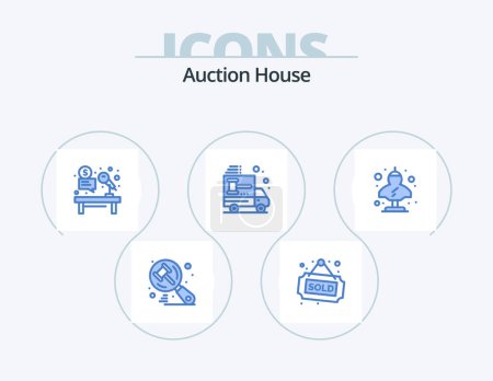 Illustration for Auction Blue Icon Pack 5 Icon Design. dealer. buy. microphone. auction. job - Royalty Free Image