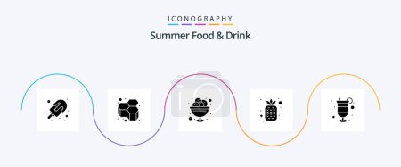 Téléchargez les illustrations : Summer Food and Drink Glyph 5 Icon Pack Including pineapple. fruits. sweet. fruit. ice - en licence libre de droit