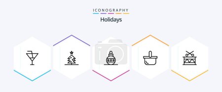 Téléchargez les illustrations : Holidays 25 Line icon pack including festival. christmas. easter. picnic. food - en licence libre de droit