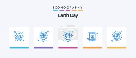 Illustration for Earth Day Blue 5 Icon Pack Including mobile. environmental protection. idea. ecology. light bulb. Creative Icons Design - Royalty Free Image