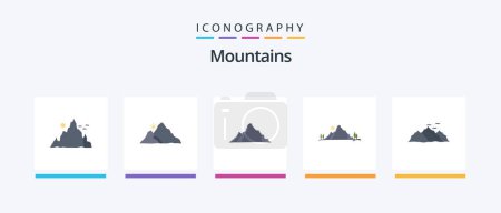 Téléchargez les illustrations : Montagnes Flat 5 Icon Pack Y compris colline. montagne. montagne. arbre. hill. Icônes créatives Design - en licence libre de droit