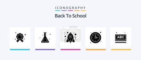 Téléchargez les illustrations : Back To School Glyph 5 Icon Pack Including watch. time. education. school. study. Creative Icons Design - en licence libre de droit