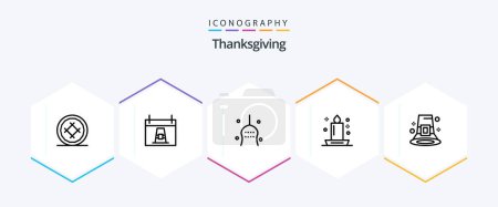 Téléchargez les illustrations : Thanks Giving 25 Line icon pack including dinner. candle. holiday. turkey. thanksgiving - en licence libre de droit