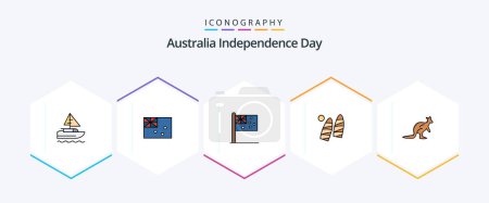 Illustration for Australia Independence Day 25 FilledLine icon pack including australia. sports. australia. water. surf - Royalty Free Image