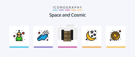 Téléchargez les illustrations : Space Line Filled 5 Icon Pack Including stars. planet. satellite. moon. avatar. Creative Icons Design - en licence libre de droit