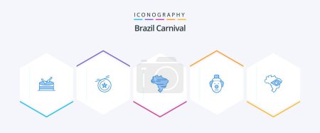 Ilustración de Brazil Carnival 25 Blue icon pack including . clown. brazil - Imagen libre de derechos