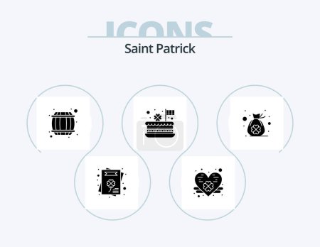 Téléchargez les illustrations : Saint Patrick Glyph Icon Pack 5 Icon Design. clover. bag. container. patrick. celebration - en licence libre de droit