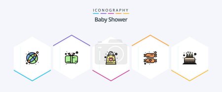 Illustration for Baby Shower 25 FilledLine icon pack including party. kids. baby. candy. bag - Royalty Free Image