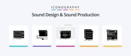 Téléchargez les illustrations : Sound Design And Sound Production Glyph 5 Icon Pack Including loop. audio. interface. wave. hertz. Creative Icons Design - en licence libre de droit