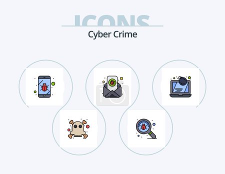 Téléchargez les illustrations : Cyber Crime Line Filled Icon Pack 5 Icon Design. cyber. siren. atm card. red. emergency - en licence libre de droit