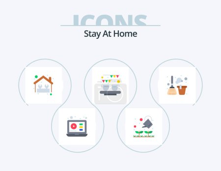 Illustration for Stay At Home Flat Icon Pack 5 Icon Design. tea. party. equipment. dessert. work - Royalty Free Image