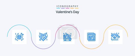 Téléchargez les illustrations : Valentines Day Blue Pack de 5 icônes y compris coeur. ux. amour. amour. camion - en licence libre de droit