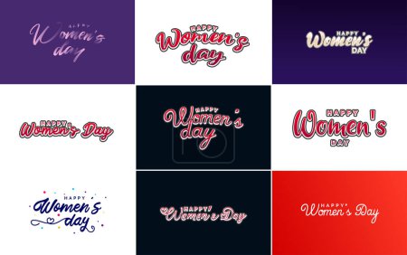 Téléchargez les illustrations : International Women's Day greeting card template with a floral design and hand-lettering text vector illustration - en licence libre de droit