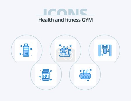 Illustration for Gym Blue Icon Pack 5 Icon Design. competition. sports. swim. gym. water - Royalty Free Image