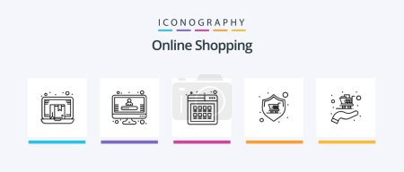 Téléchargez les illustrations : Online Shopping Line 5 Icon Pack Including list. shop. box. online. online. Creative Icons Design - en licence libre de droit