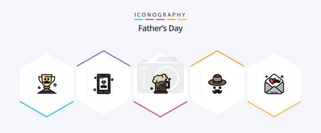 Téléchargez les illustrations : Pack d'icônes Fathers Day 25 FilledLine incluant les pères. pères. Une bière. jour. avatar - en licence libre de droit
