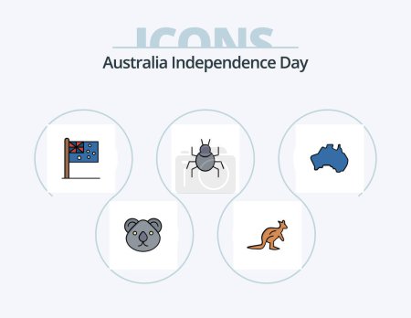 Illustration for Australia Independence Day Line Filled Icon Pack 5 Icon Design. australia. location. bat. nation. country - Royalty Free Image
