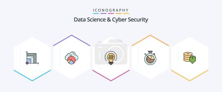 Illustration for Data Science And Cyber Security 25 FilledLine icon pack including dollar. data scince. data. clock. measure - Royalty Free Image
