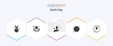 Téléchargez les illustrations : Earth Day 25 Glyph icon pack including energy. warm. world. sun. flower - en licence libre de droit