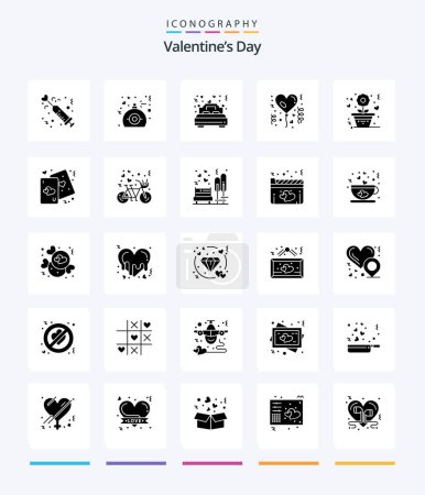 Illustration for Creative Valentines Day 25 Glyph Solid Black icon pack  Such As celebration. balloon. present. affection. wedding - Royalty Free Image