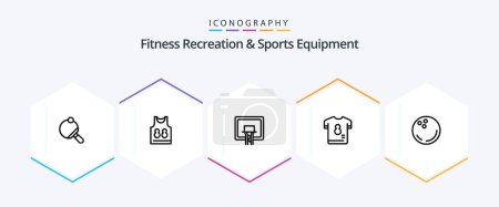 Téléchargez les illustrations : Fitness Recreation And Sports Equipment 25 Line icon pack including ball. shirt. backboard. player. football - en licence libre de droit