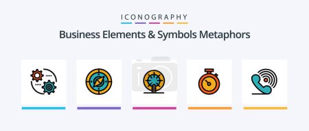 Illustration for Business Elements And Symbols Metaphors Line Filled 5 Icon Pack Including wheel. identity. location. card. target. Creative Icons Design - Royalty Free Image