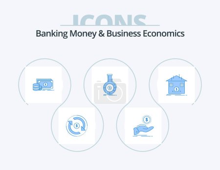 Ilustración de Banking Money And Business Economics Blue Icon Pack 5 Icon Design (en inglés). negocios. analítica. finanzas. análisis. pago - Imagen libre de derechos