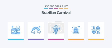 Téléchargez les illustrations : Brazilian Carnival Blue 5 Icon Pack Including music. instrument. food. flag. coffee. Creative Icons Design - en licence libre de droit