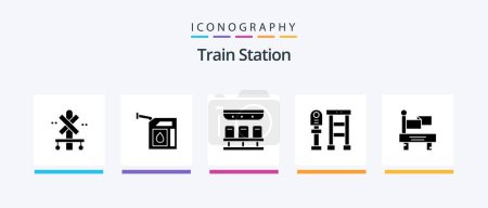 Illustration for Train Station Glyph 5 Icon Pack Including train. stop. seats. station. bench. Creative Icons Design - Royalty Free Image
