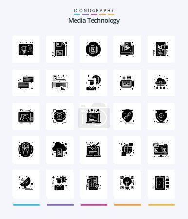 Ilustración de Tecnología de medios creativos 25 Glifo sólido negro icono paquete como la pantalla. papel. Forma. periódico. hardware - Imagen libre de derechos