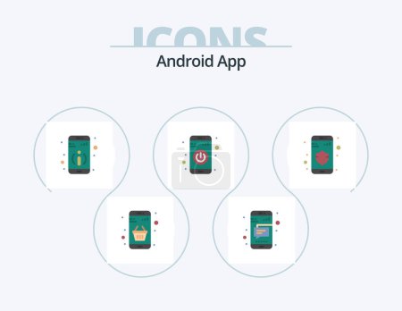 Téléchargez les illustrations : Android App Flat Icon Pack 5 Icon Design. privacy. turn on. text. turn off. app - en licence libre de droit