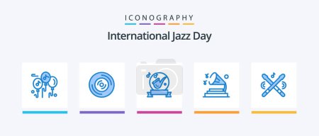 Ilustración de International Jazz Day Blue 5 Icon Pack Incluye instrumento. volumen. instrumento. altavoz. música. Diseño de iconos creativos - Imagen libre de derechos