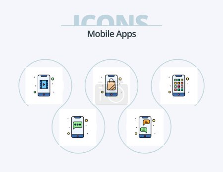 Téléchargez les illustrations : Mobile Apps Line Filled Icon Pack 5 Icon Design. mobile. application. app. app. chat - en licence libre de droit