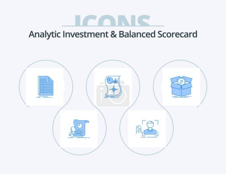 Illustration for Analytic Investment And Balanced Scorecard Blue Icon Pack 5 Icon Design. relationship. estimation. scan. statement. file - Royalty Free Image