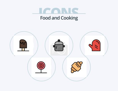 Téléchargez les illustrations : Food Line Filled Icon Pack 5 Icon Design. food. and. dinner. meal. food - en licence libre de droit