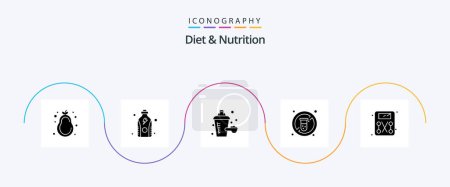 Téléchargez les illustrations : Diet And Nutrition Glyph 5 Icon Pack Including weighing machine. diet. additive. medicine. no - en licence libre de droit