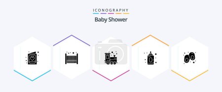 Illustration for Baby Shower 25 Glyph icon pack including shoes. baby. baby. feeder. baby - Royalty Free Image